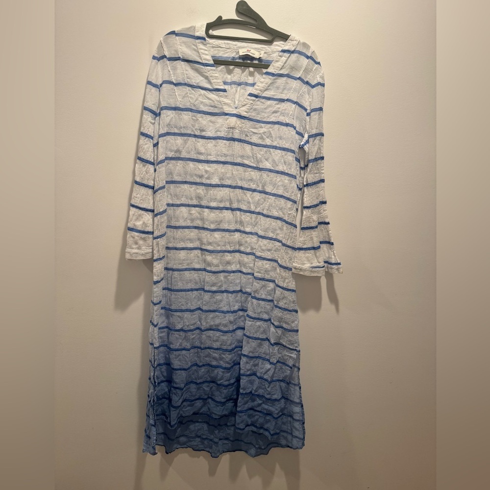 Vineyard Vines Blue Dip-Dye Long Sleeve Shirt Cover-Up Dress